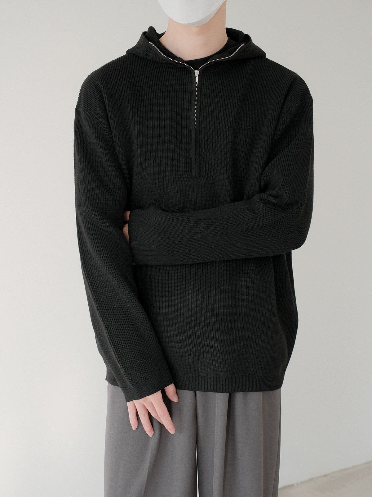 Zhou Half-Zipped Knit Hoodie-korean-fashion-Hoodie-Zhou's Closet-OH Garments