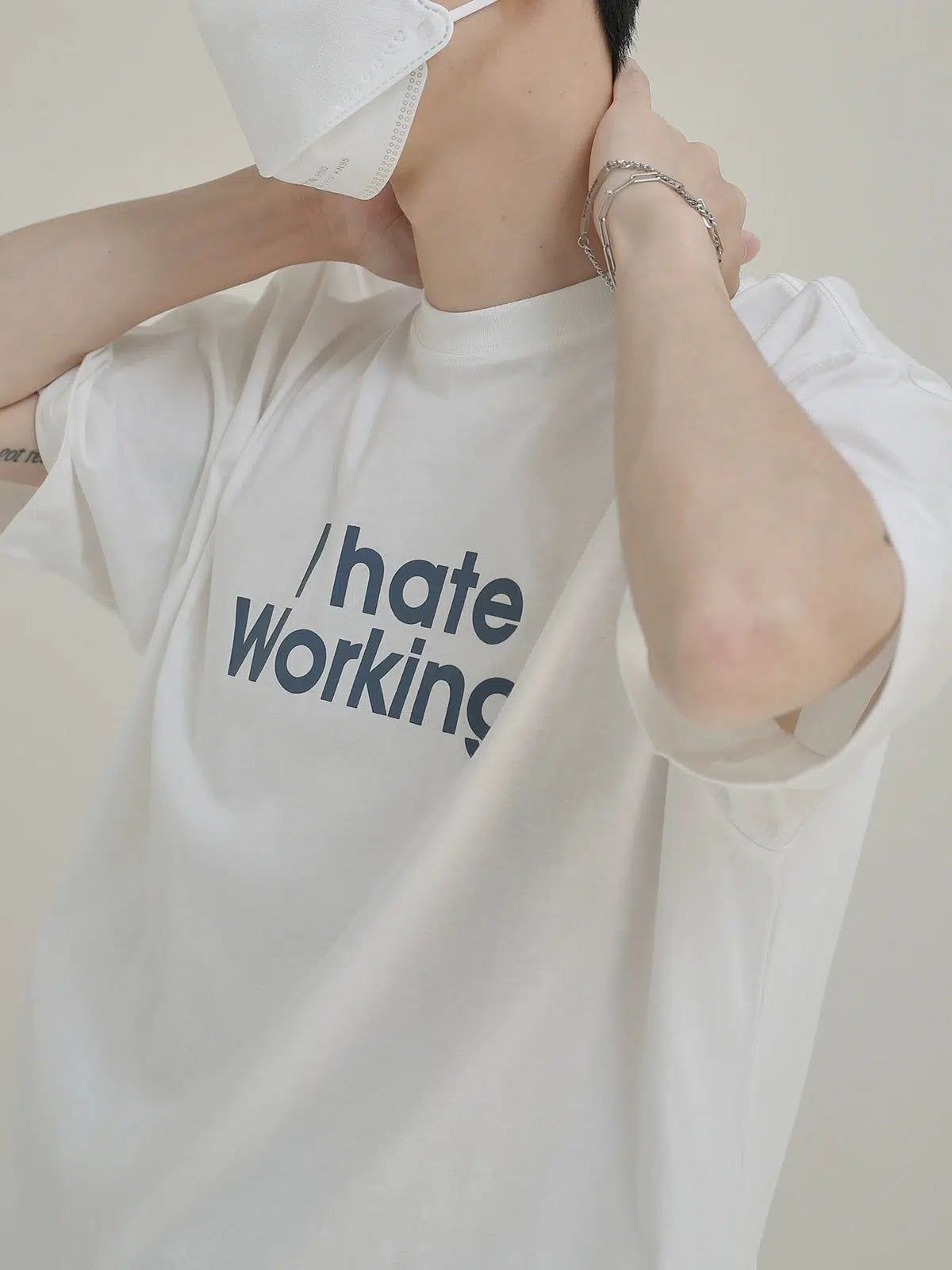 Zhou Hate Working Text T-Shirt-korean-fashion-T-Shirt-Zhou's Closet-OH Garments