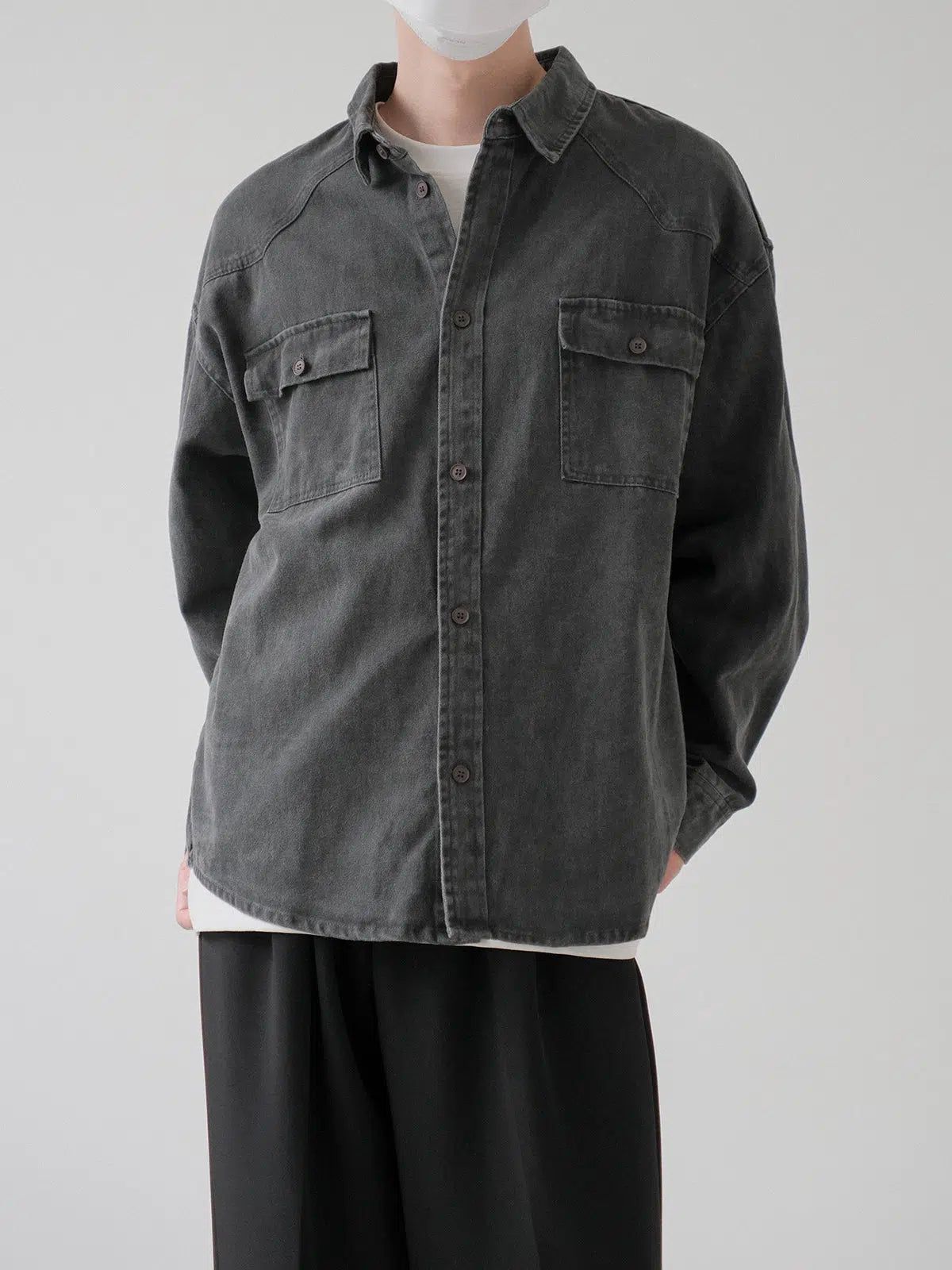 Zhou Heavy Washed Pocket Denim Shirt-korean-fashion-Shirt-Zhou's Closet-OH Garments