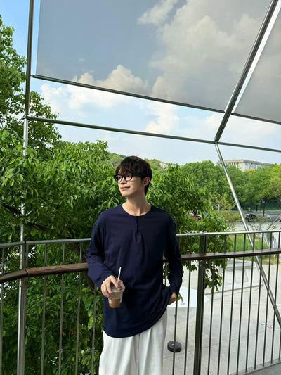 Zhou Henley Collar Long Sleeve T-Shirt-korean-fashion-T-Shirt-Zhou's Closet-OH Garments