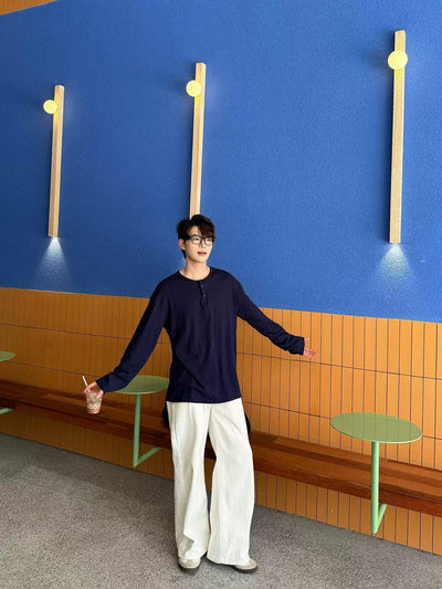 Zhou Henley Collar Long Sleeve T-Shirt-korean-fashion-T-Shirt-Zhou's Closet-OH Garments