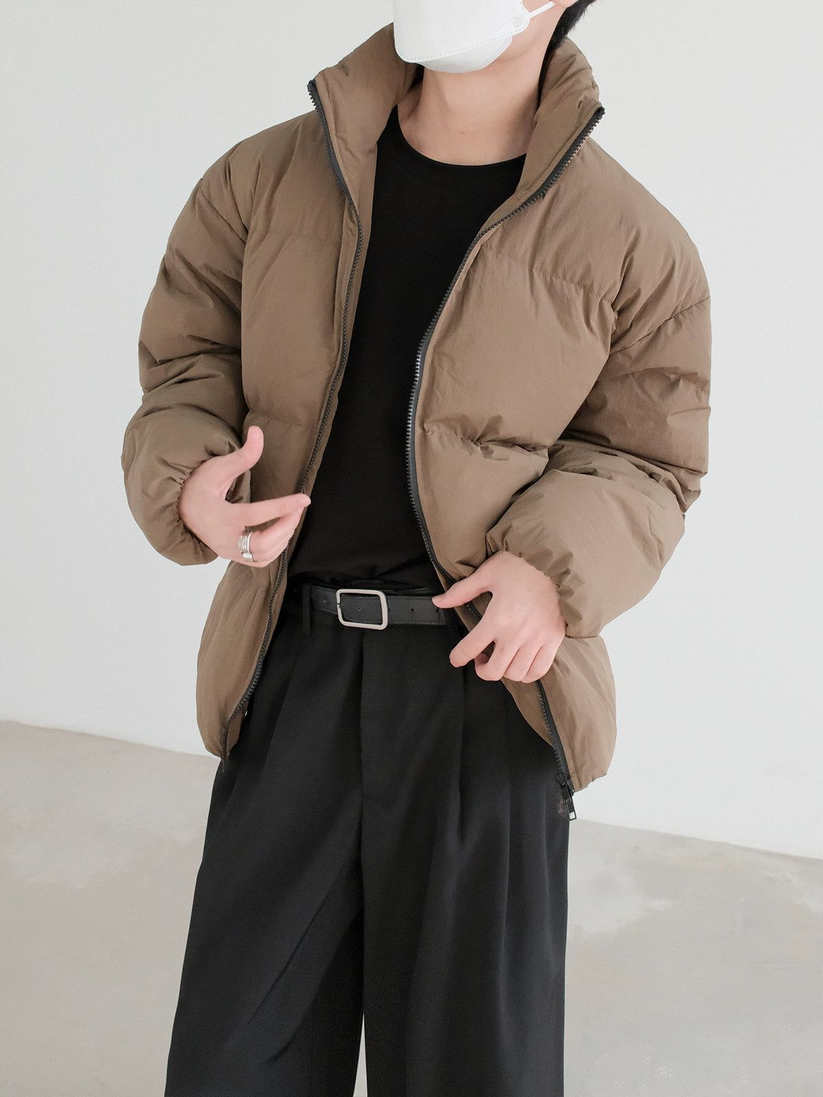 Zhou High Collar Zipped Puffer Jacket-korean-fashion-Jacket-Zhou's Closet-OH Garments