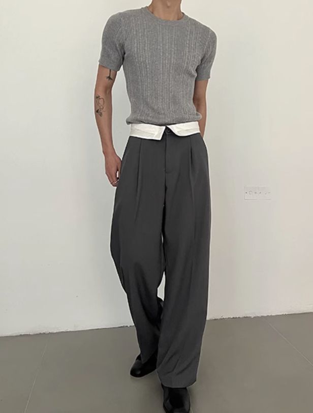 Zhou High-Waisted Contrast Trousers-korean-fashion-Trousers-Zhou's Closet-OH Garments