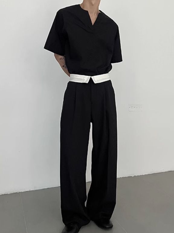 Zhou High-Waisted Contrast Trousers-korean-fashion-Trousers-Zhou's Closet-OH Garments