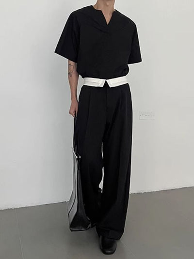 Zhou High-Waisted Contrast Trousers-korean-fashion-Trousers-Zhou's Closet-OH Garments