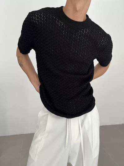 Zhou Hollowed Knit T-Shirt-korean-fashion-T-Shirt-Zhou's Closet-OH Garments