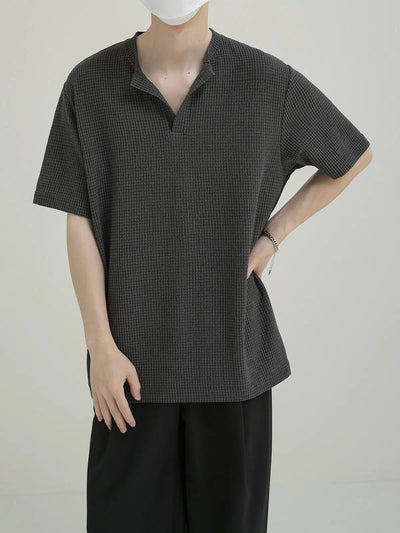 Zhou Houndstooth Y-Neck T-Shirt-korean-fashion-T-Shirt-Zhou's Closet-OH Garments