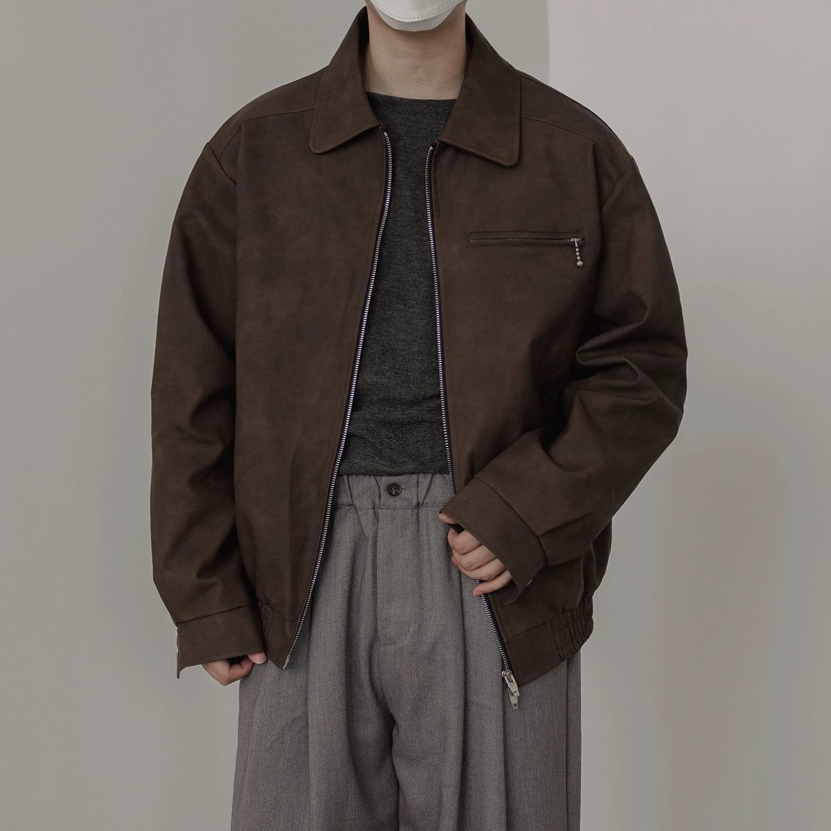 Zhou Lapel Suede Textured Jacket-korean-fashion-Jacket-Zhou's Closet-OH Garments