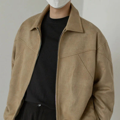 Zhou Lapel Zipped Suede Textured Jacket-korean-fashion-Jacket-Zhou's Closet-OH Garments