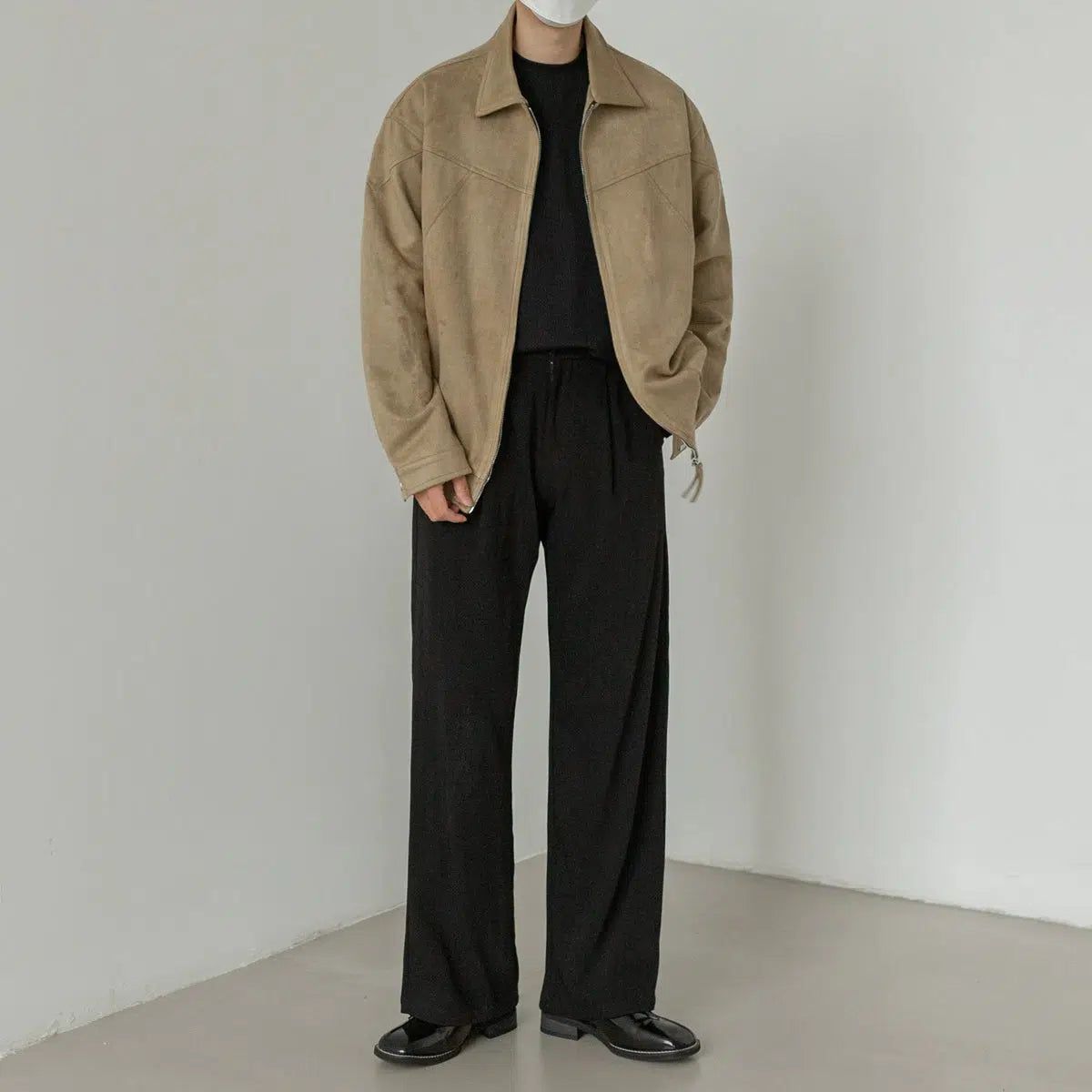 Zhou Lapel Zipped Suede Textured Jacket-korean-fashion-Jacket-Zhou's Closet-OH Garments