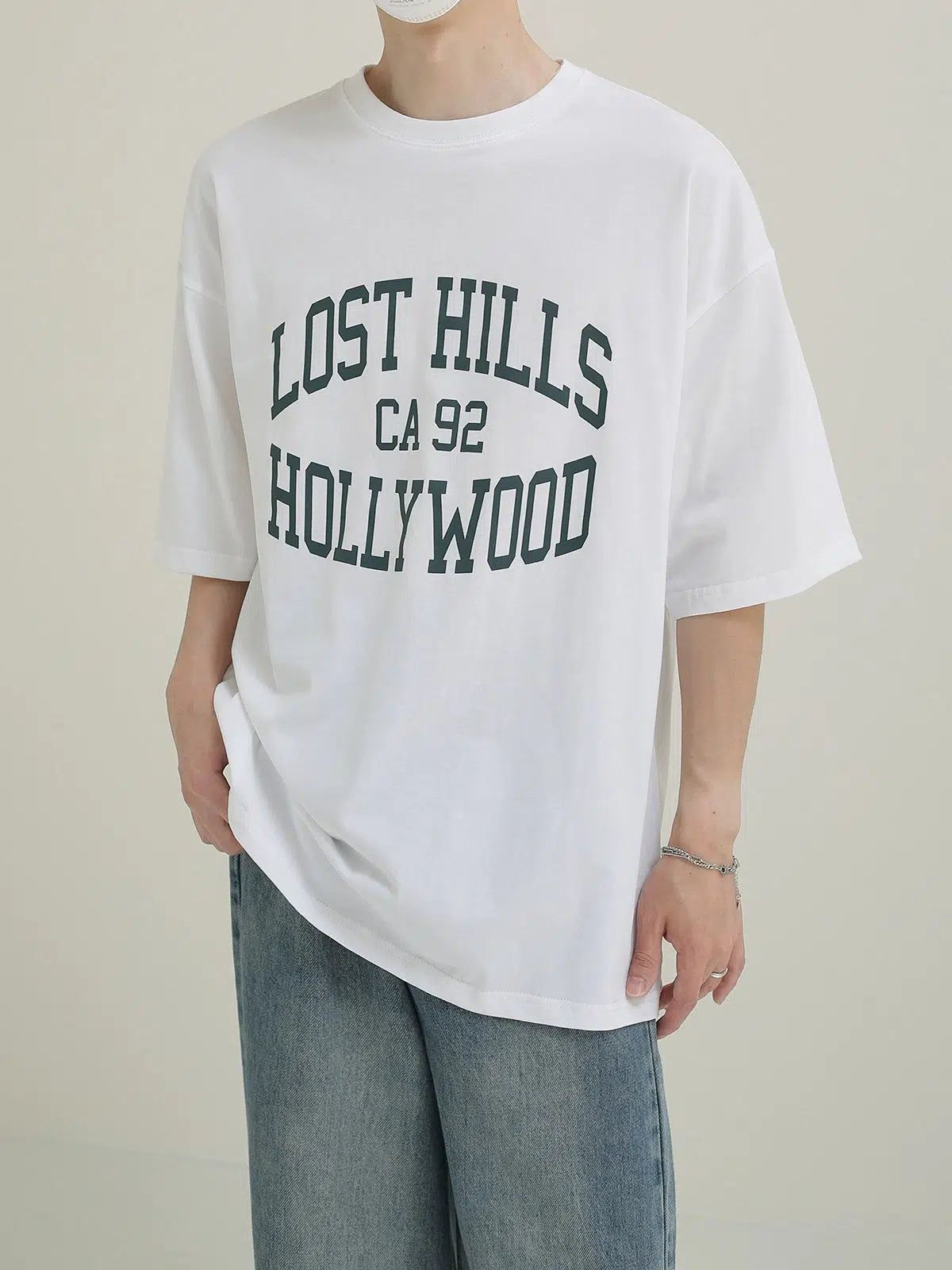 Zhou Lost Hills Text T-Shirt-korean-fashion-T-Shirt-Zhou's Closet-OH Garments