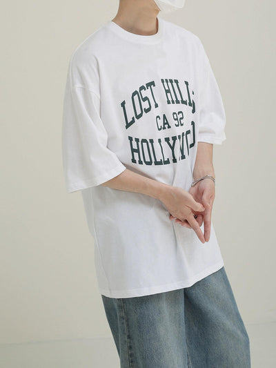 Zhou Lost Hills Text T-Shirt-korean-fashion-T-Shirt-Zhou's Closet-OH Garments