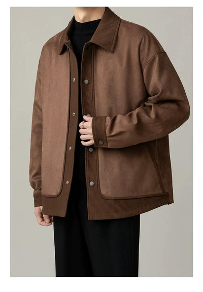 Zhou Micro Suede Corduroy Spliced Jacket-korean-fashion-Jacket-Zhou's Closet-OH Garments