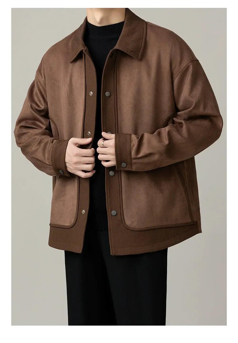 Zhou Micro Suede Corduroy Spliced Jacket-korean-fashion-Jacket-Zhou's Closet-OH Garments