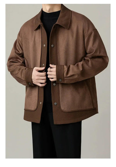 Zhou Micro Suede Corduroy Spliced Jacket-korean-fashion-Jacket-Zhou's Closet-OH Garments