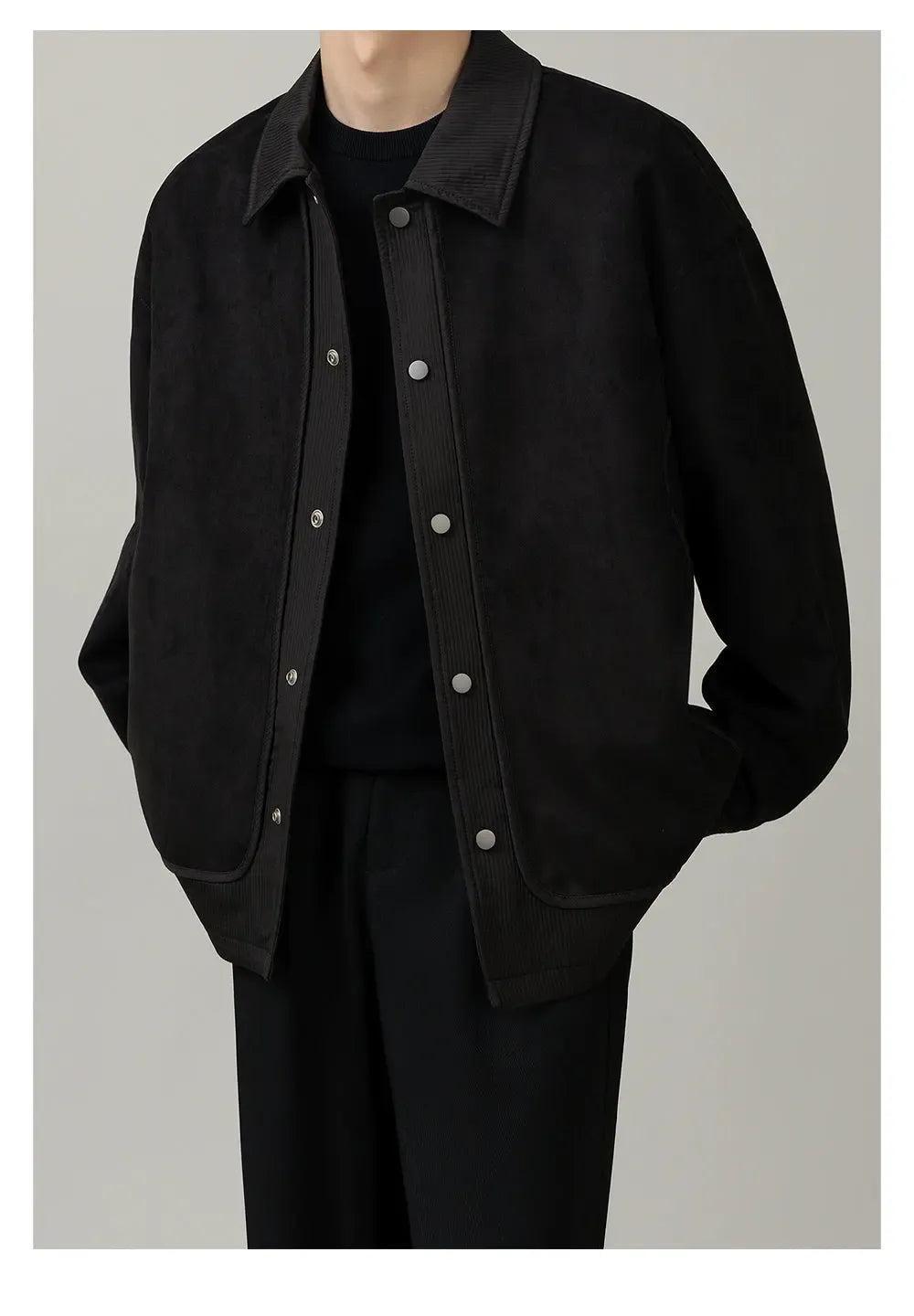 Zhou Micro Suede Corduroy Spliced Jacket-korean-fashion-Jacket-Zhou's Closet-OH Garments