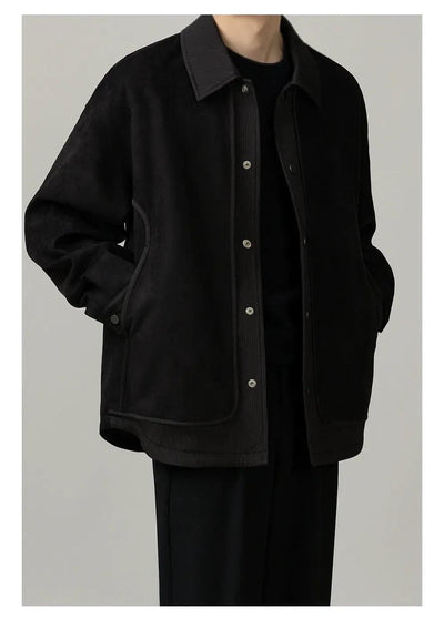 Zhou Micro Suede Corduroy Spliced Jacket-korean-fashion-Jacket-Zhou's Closet-OH Garments