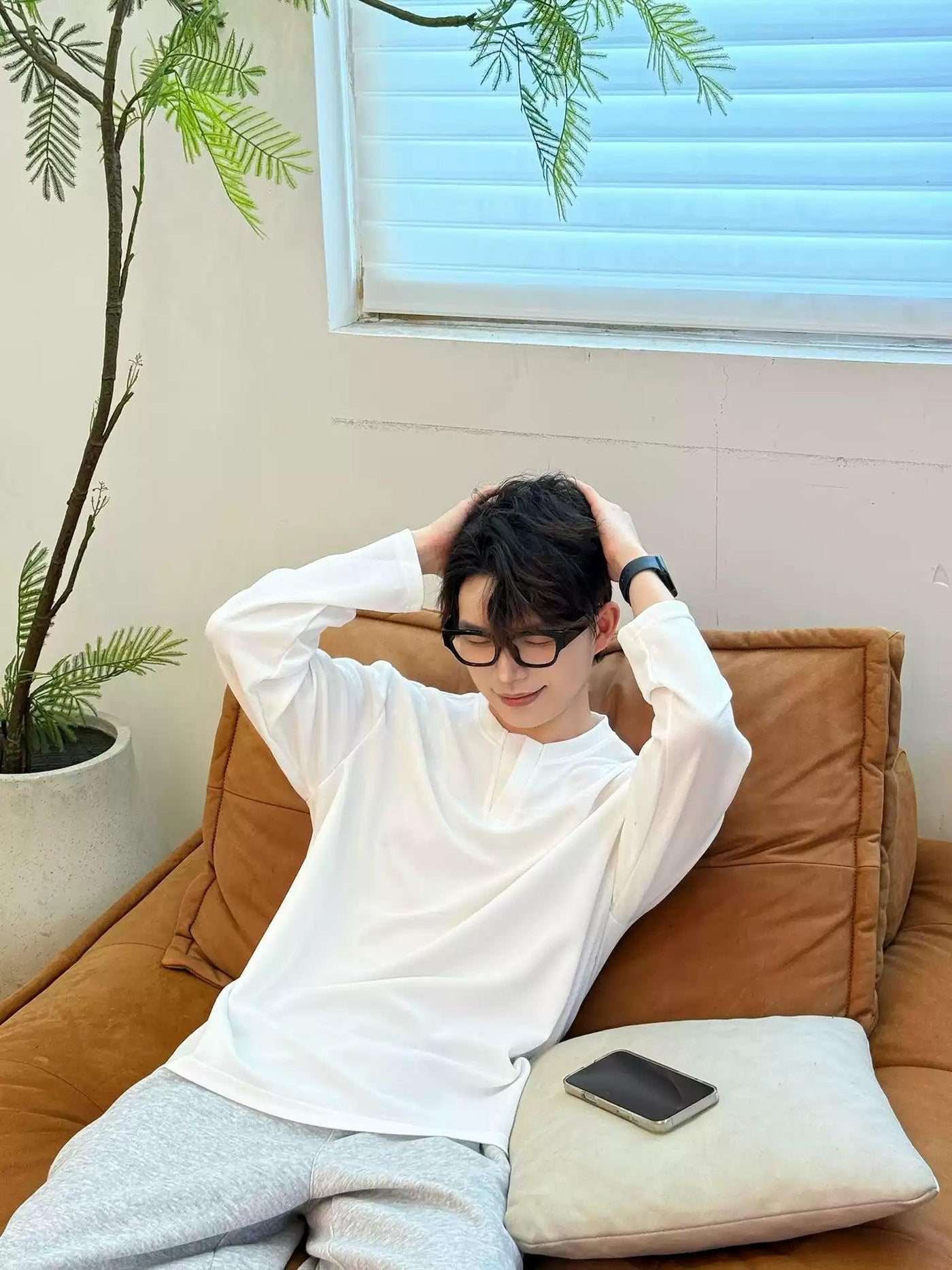 Zhou Mini V-Neck Long Sleeve T-Shirt-korean-fashion-T-Shirt-Zhou's Closet-OH Garments