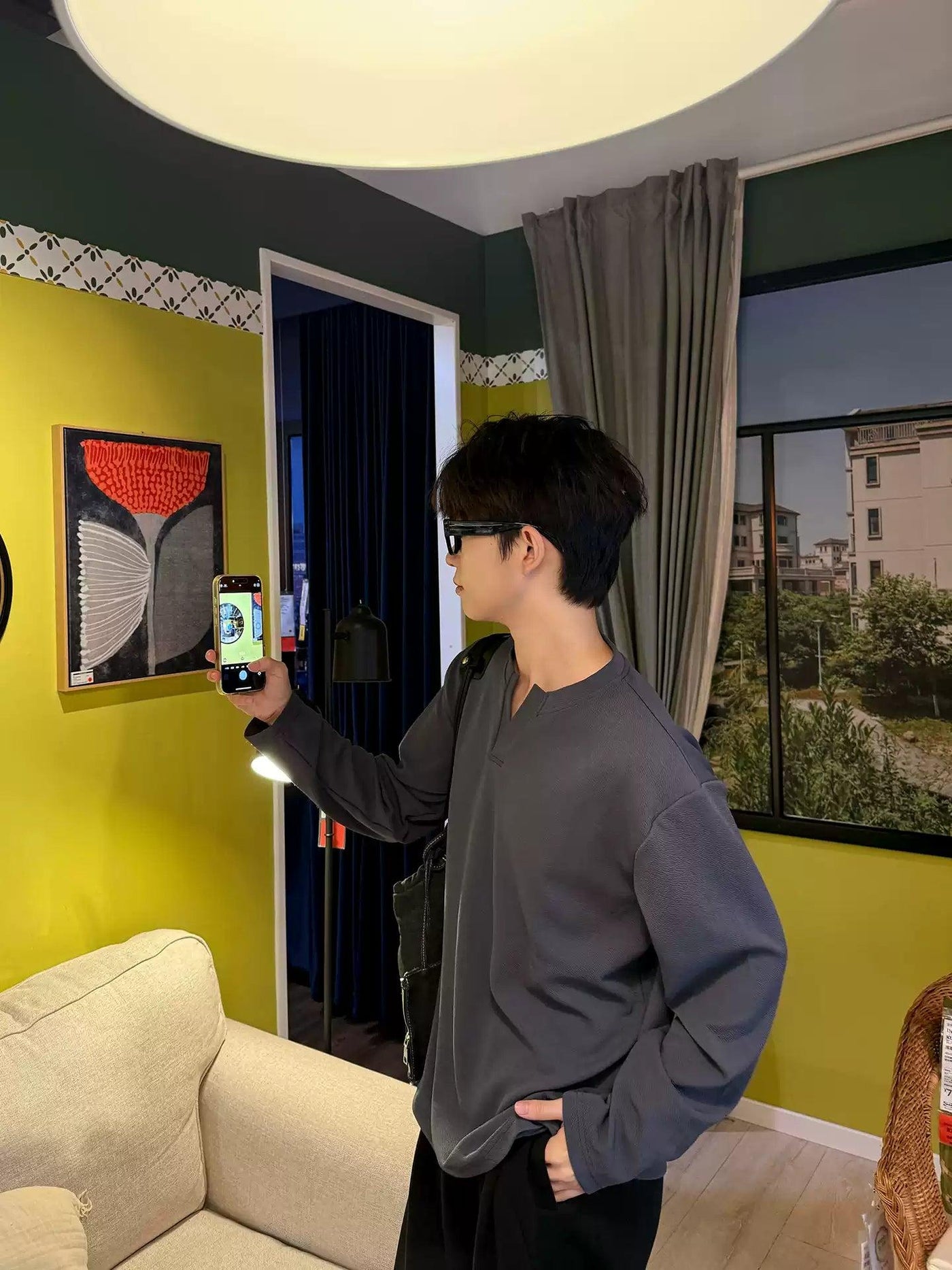 Zhou Mini V-Neck Long Sleeve T-Shirt-korean-fashion-T-Shirt-Zhou's Closet-OH Garments