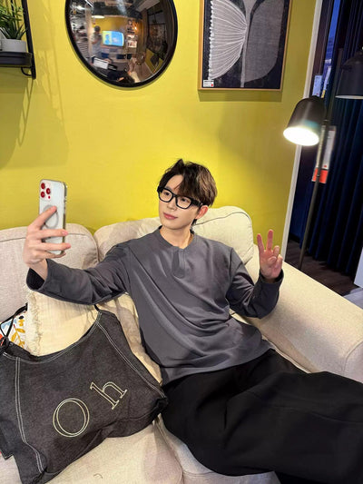 Zhou Mini V-Neck Long Sleeve T-Shirt-korean-fashion-T-Shirt-Zhou's Closet-OH Garments