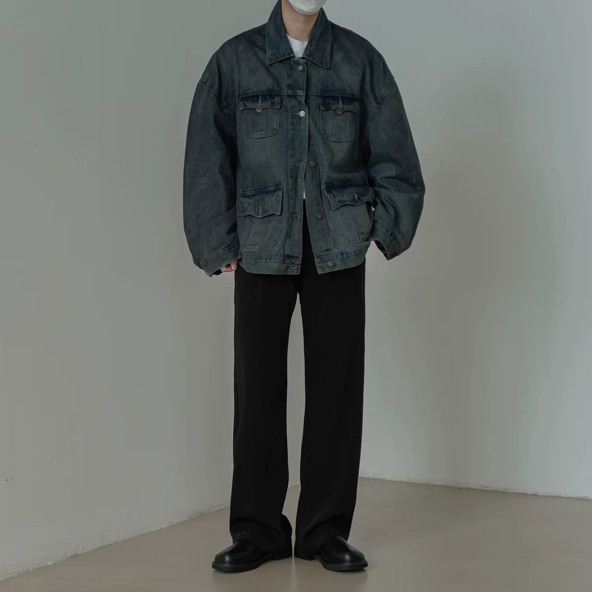 Zhou Multi-Pocket Wide Denim Jacket-korean-fashion-Jacket-Zhou's Closet-OH Garments