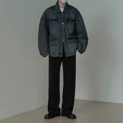 Zhou Multi-Pocket Wide Denim Jacket-korean-fashion-Jacket-Zhou's Closet-OH Garments