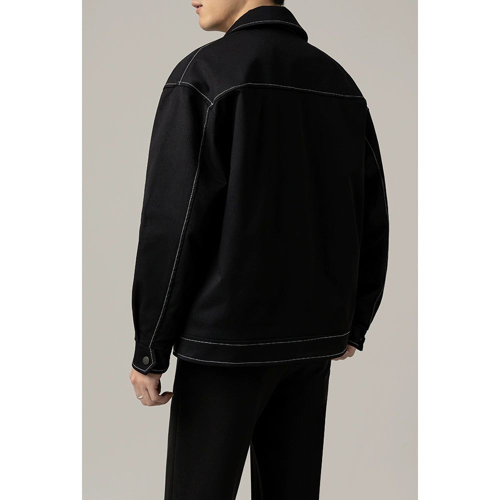 Zhou Outline Stitch Zipped Jacket-korean-fashion-Jacket-Zhou's Closet-OH Garments