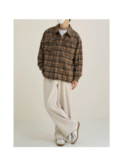 Zhou Plaid Boxy Frayed Shirt-korean-fashion-Shirt-Zhou's Closet-OH Garments