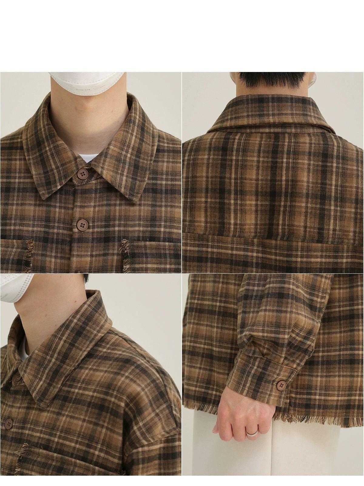 Zhou Plaid Boxy Frayed Shirt-korean-fashion-Shirt-Zhou's Closet-OH Garments