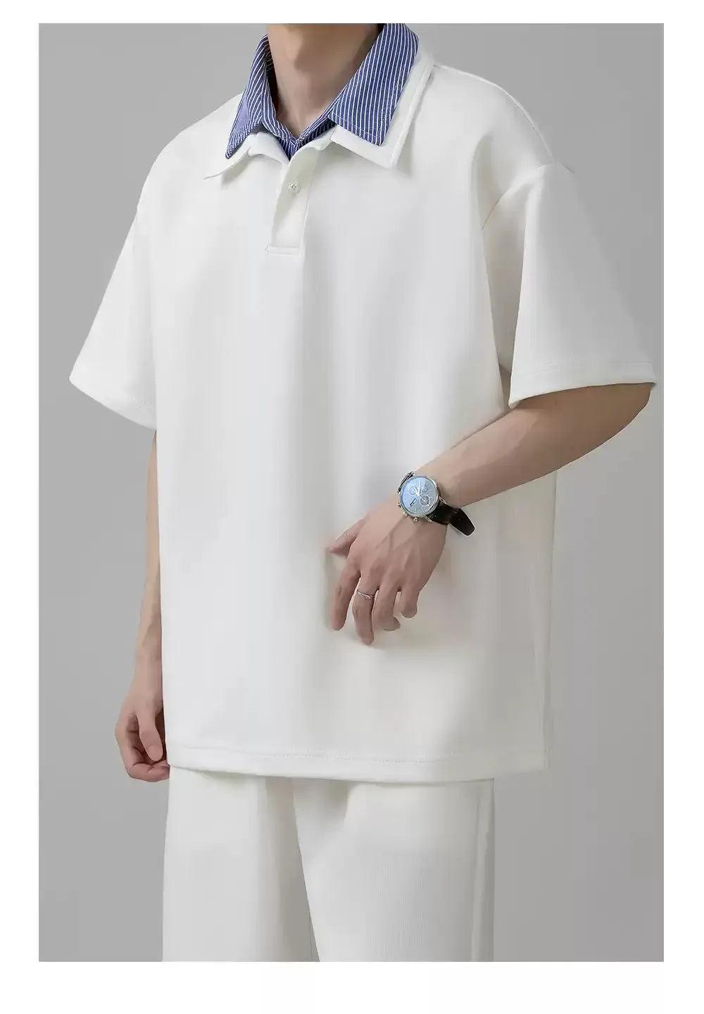 Zhou Plaid Layered Collar Polo-korean-fashion-Polo-Zhou's Closet-OH Garments