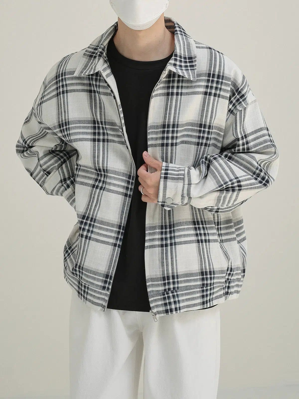 Zhou Plaid Zipped Jacket-korean-fashion-Jacket-Zhou's Closet-OH Garments