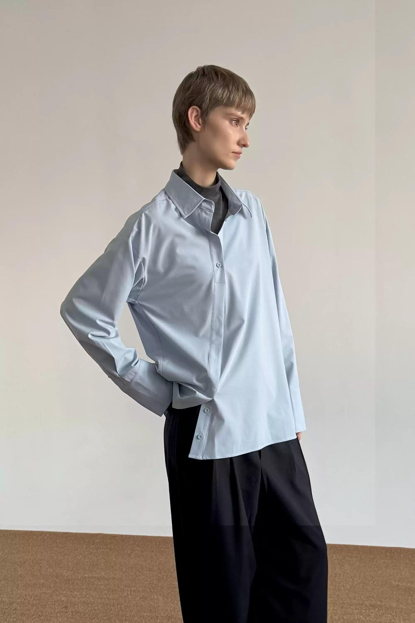 Zhou Plain Asymmetric Buttoned Shirt-korean-fashion-Shirt-Zhou's Closet-OH Garments