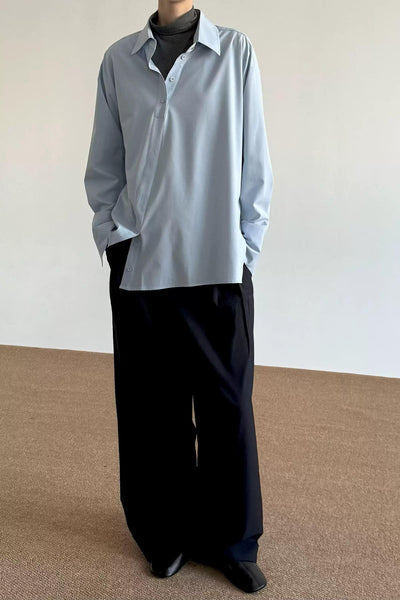 Zhou Plain Asymmetric Buttoned Shirt-korean-fashion-Shirt-Zhou's Closet-OH Garments