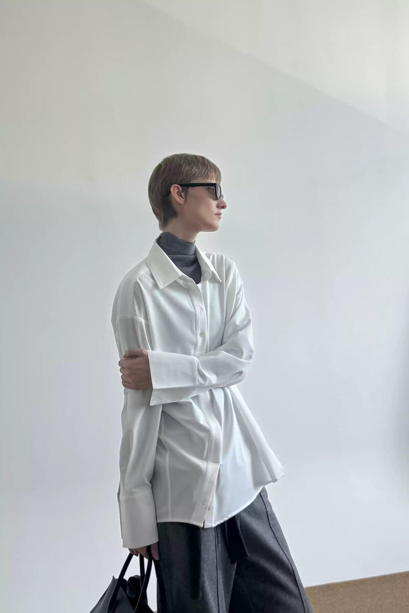 Zhou Plain Asymmetric Buttoned Shirt-korean-fashion-Shirt-Zhou's Closet-OH Garments