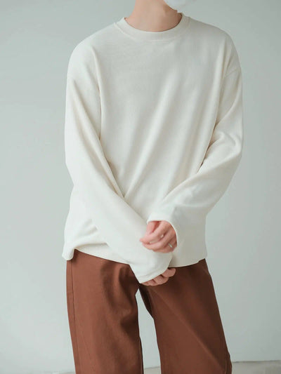 Zhou Plain Color Elastic Knit Long Sleeve T-Shirt-korean-fashion-T-Shirt-Zhou's Closet-OH Garments