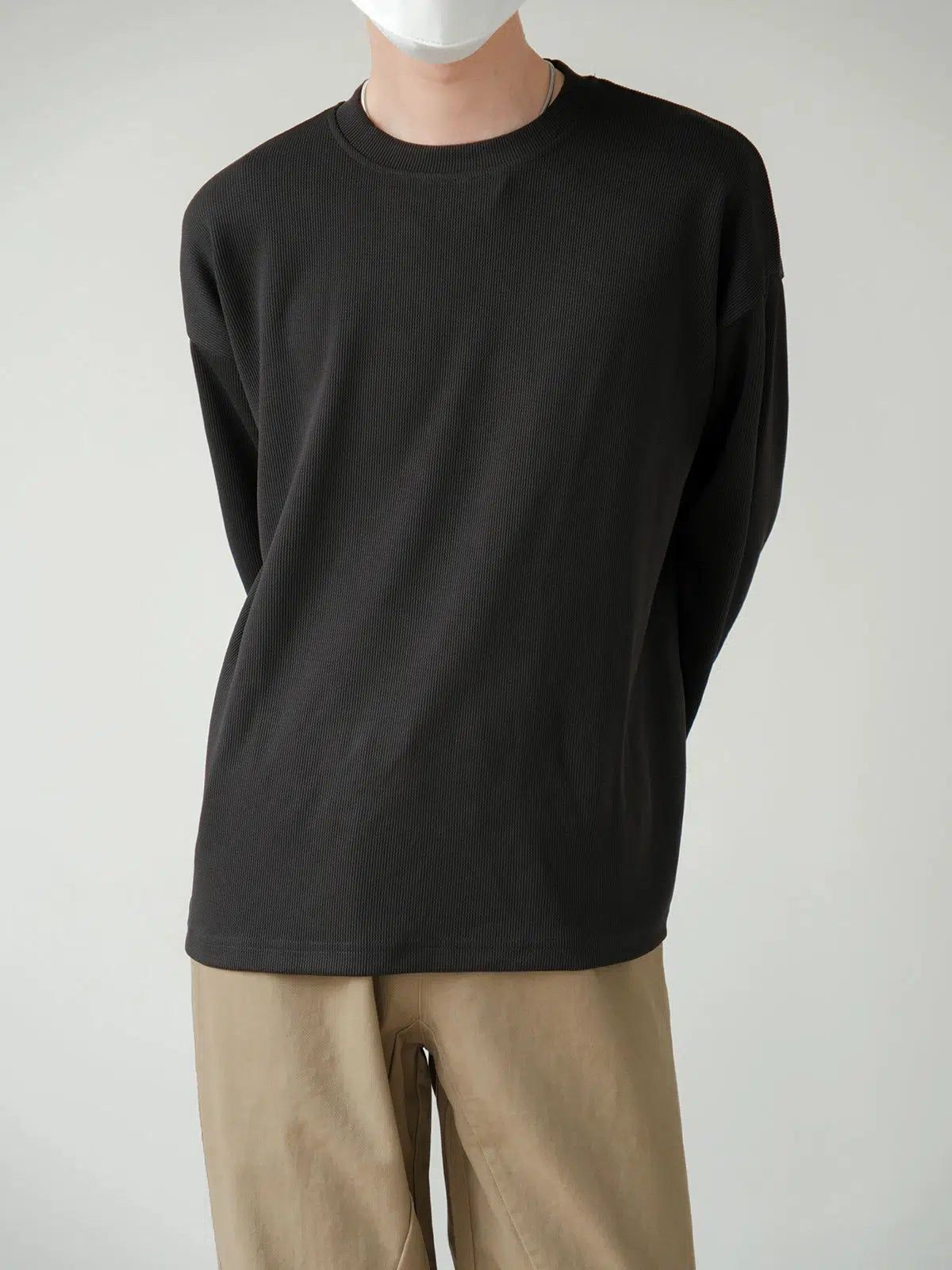 Zhou Plain Color Elastic Knit Long Sleeve T-Shirt-korean-fashion-T-Shirt-Zhou's Closet-OH Garments