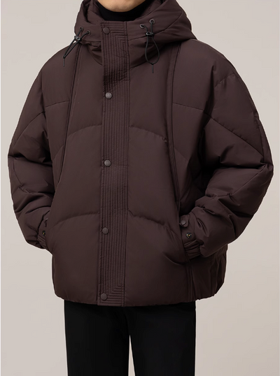 Zhou Plain Hooded Down Jacket-korean-fashion-Jacket-Zhou's Closet-OH Garments