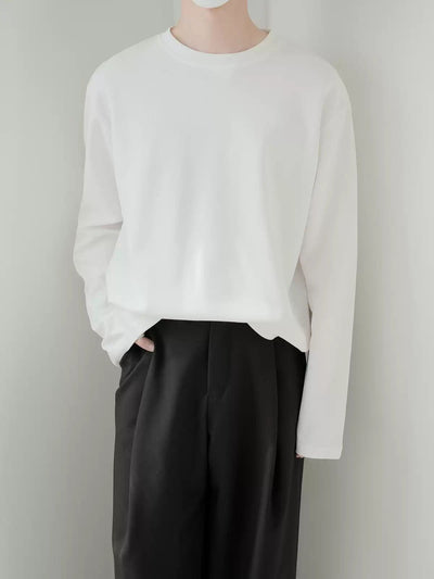 Zhou Plain Relaxed Fit Long Sleeve T-Shirt-korean-fashion-T-Shirt-Zhou's Closet-OH Garments