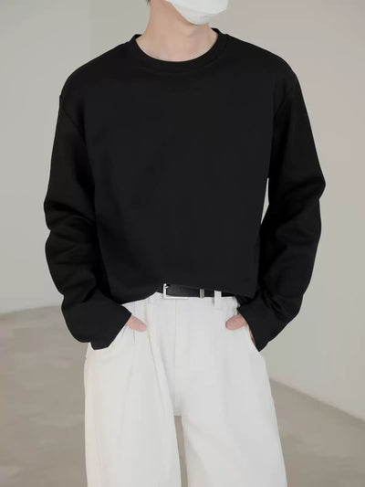 Zhou Plain Relaxed Fit Long Sleeve T-Shirt-korean-fashion-T-Shirt-Zhou's Closet-OH Garments