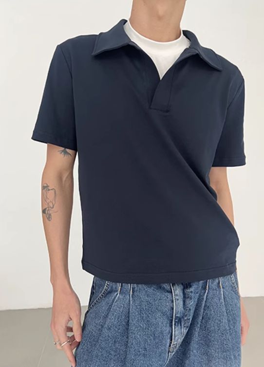 Zhou Plain V-Neck Polo-korean-fashion-Polo-Zhou's Closet-OH Garments