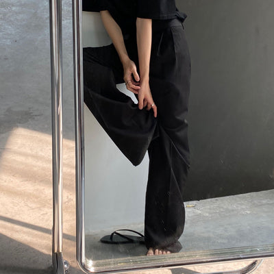 Zhou Plicated Detail Wide Leg Trousers-korean-fashion-Pants-Zhou's Closet-OH Garments