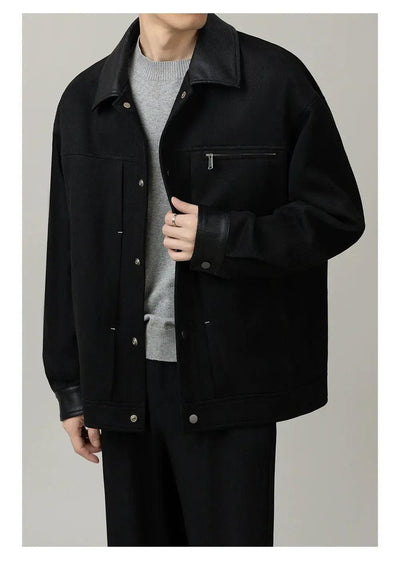Zhou PU Leather Spliced Versatile Jacket-korean-fashion-Jacket-Zhou's Closet-OH Garments