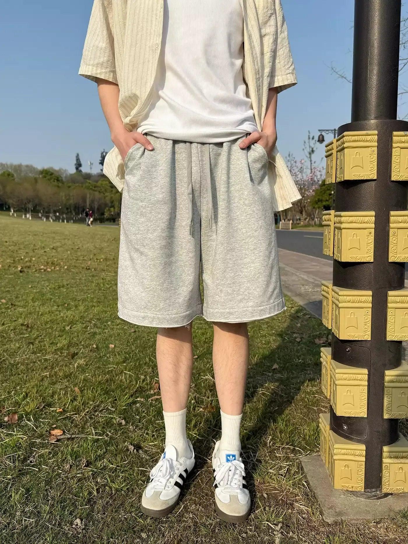 Zhou Raw Edge Sweat Shorts-korean-fashion-Shorts-Zhou's Closet-OH Garments