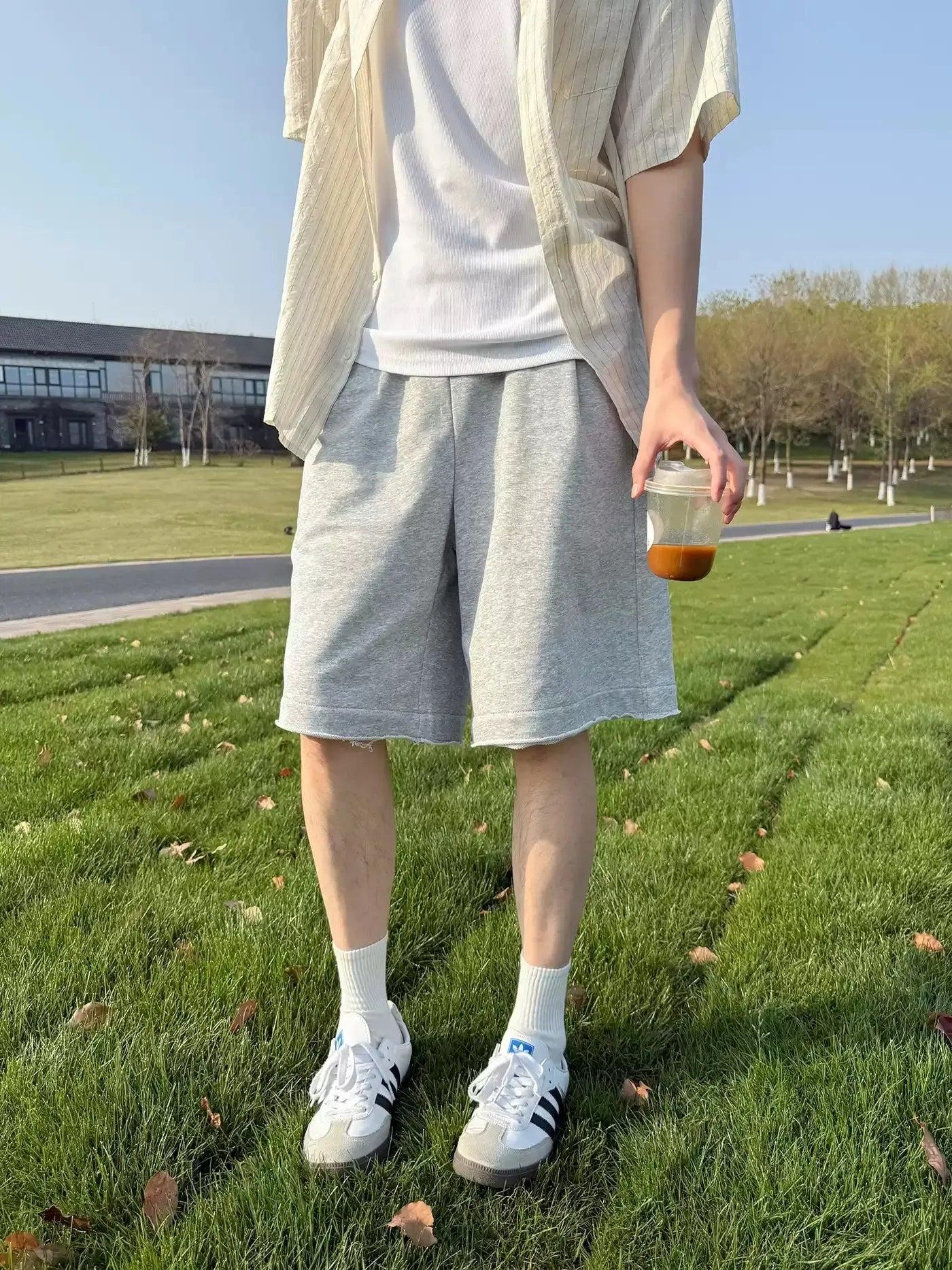 Zhou Raw Edge Sweat Shorts-korean-fashion-Shorts-Zhou's Closet-OH Garments