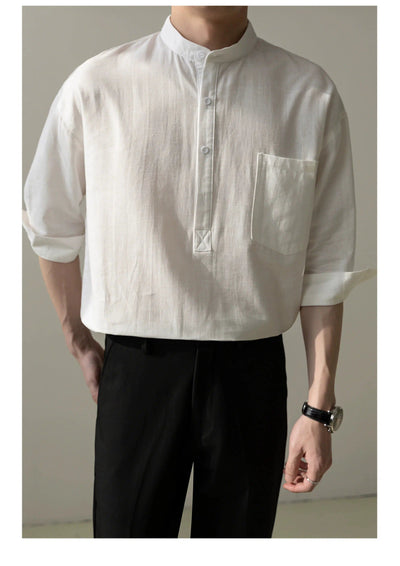 Zhou Relaxed Fit Half-Buttons Shirt-korean-fashion-Shirt-Zhou's Closet-OH Garments