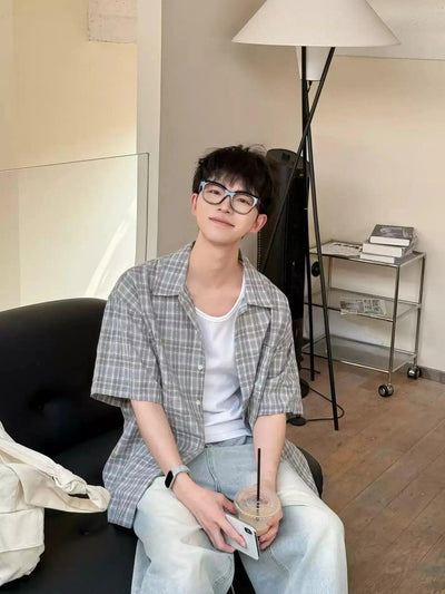 Zhou Retro Checkered Shirt-korean-fashion-Shirt-Zhou's Closet-OH Garments