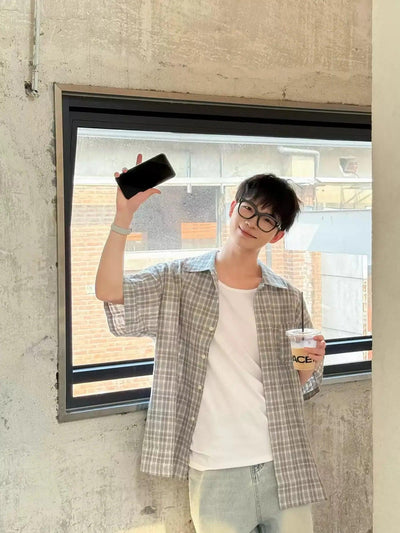 Zhou Retro Checkered Shirt-korean-fashion-Shirt-Zhou's Closet-OH Garments