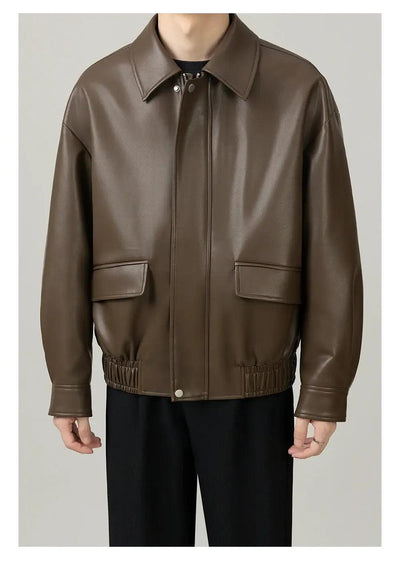 Zhou Retro Ruched Hem PU Leather Jacket-korean-fashion-Jacket-Zhou's Closet-OH Garments