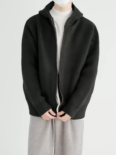 Zhou Ribbed Hem Knitted Zip-Up Hoodie-korean-fashion-Hoodie-Zhou's Closet-OH Garments