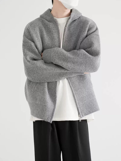 Zhou Ribbed Hem Knitted Zip-Up Hoodie-korean-fashion-Hoodie-Zhou's Closet-OH Garments